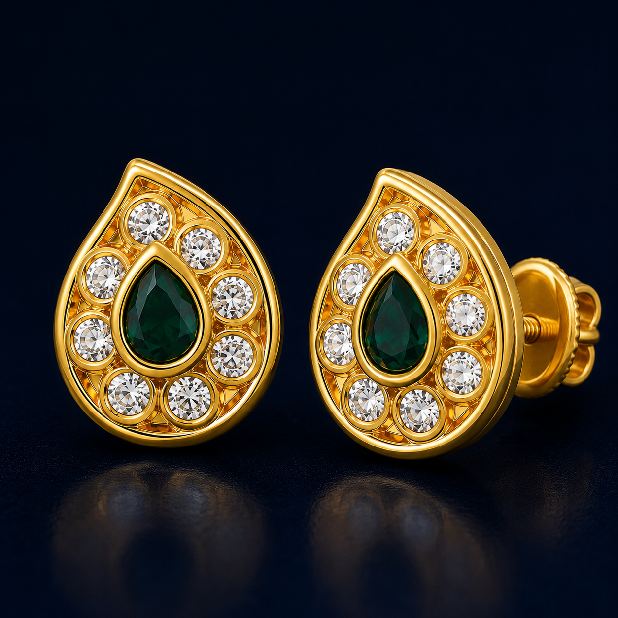 Emerald Paisley Teardrop Stud Earrings