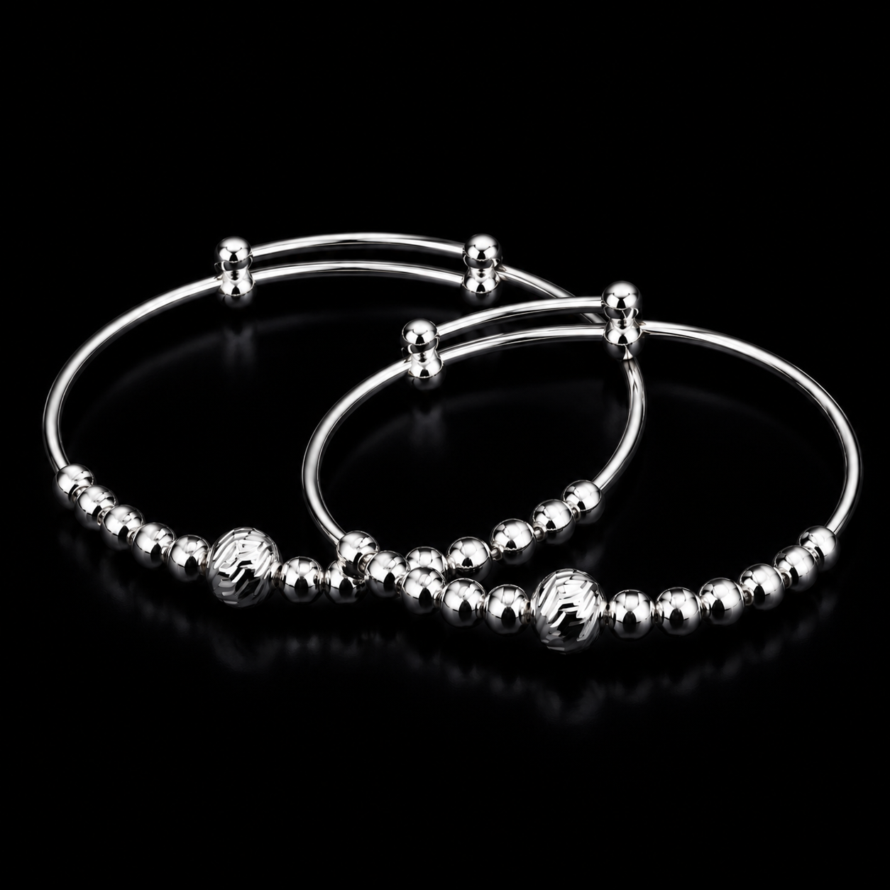 Baby Silver Beaded Adjustable Kada
