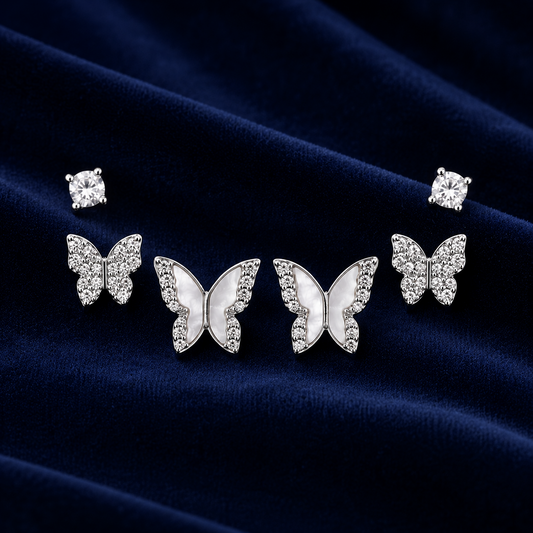 Butterfly Dreams Silver Stud Earring Set