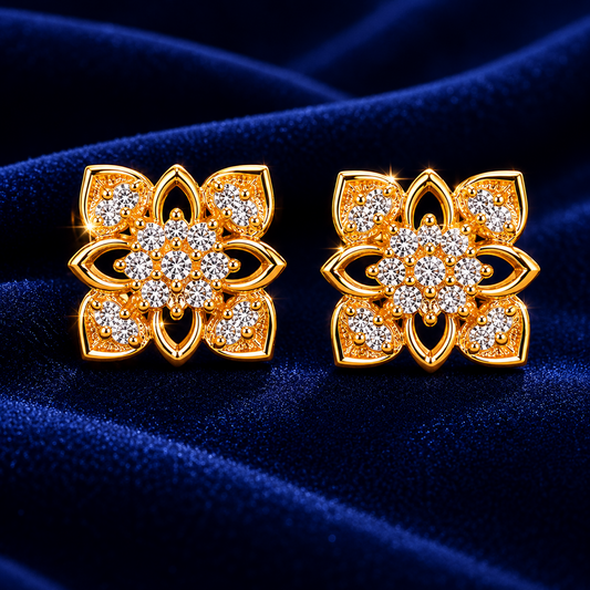 Golden Blossom Crystal Stud Earrings