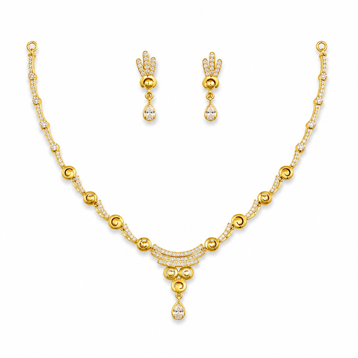 Celestial Drop Diamond Gold Plated Necklace Set