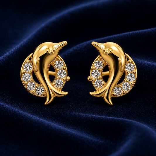 Ocean Grace Dolphin Crystal Stud Earrings