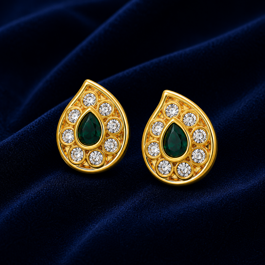 Emerald Paisley Teardrop Stud Earrings