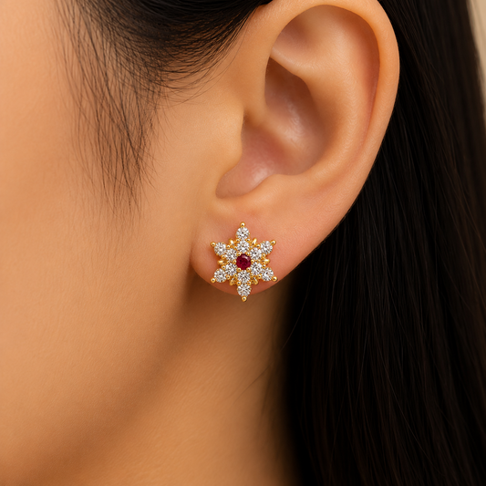 Ruby Starburst Crystal Stud Earrings
