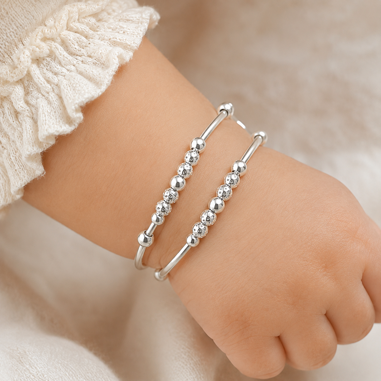 Baby Beaded Silver Kada