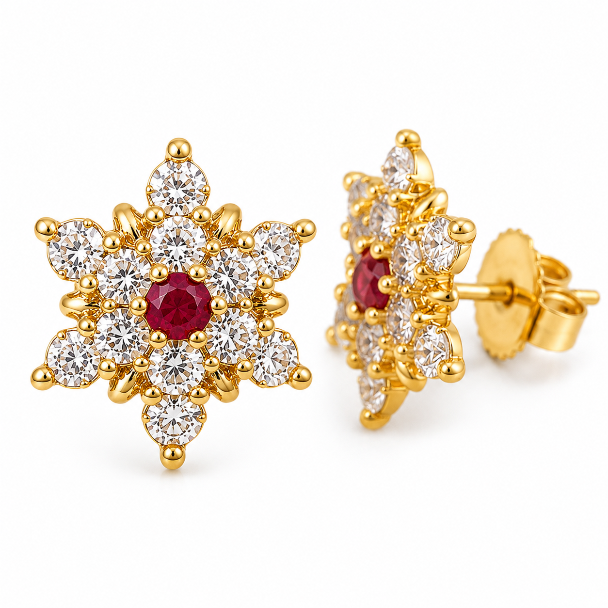 Ruby Starburst Crystal Stud Earrings