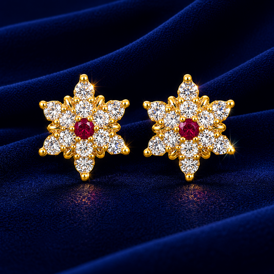 Ruby Starburst Crystal Stud Earrings
