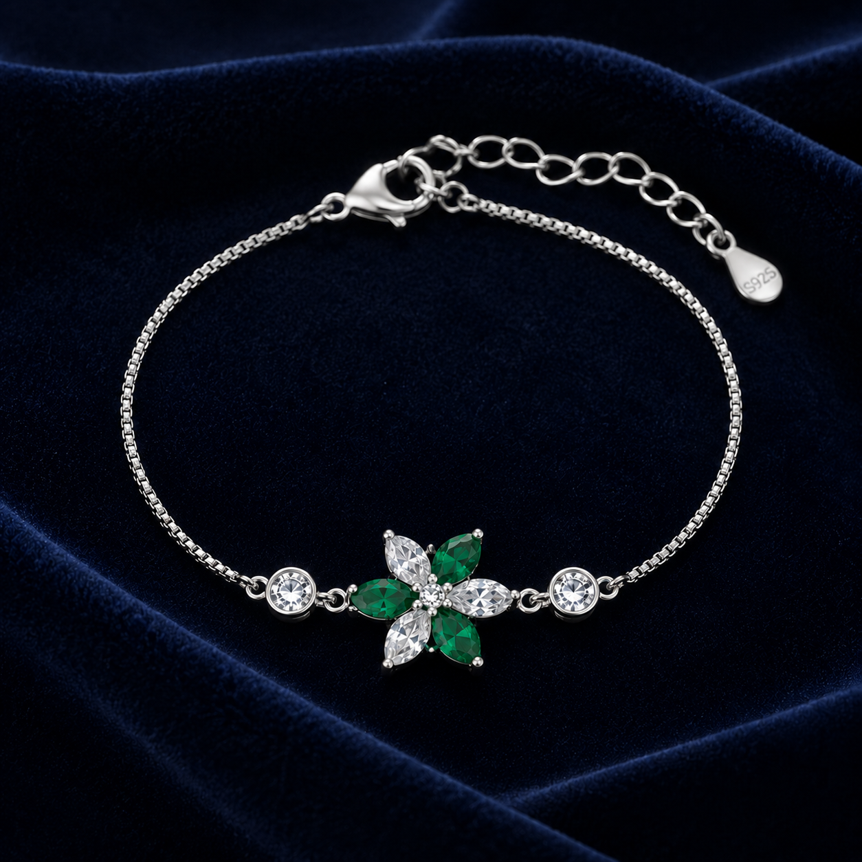 Emerald Bloom Silver Bracelet