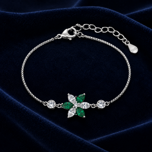 Emerald Bloom Silver Bracelet