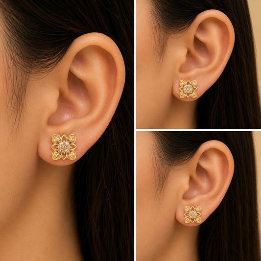 Golden Blossom Crystal Stud Earrings
