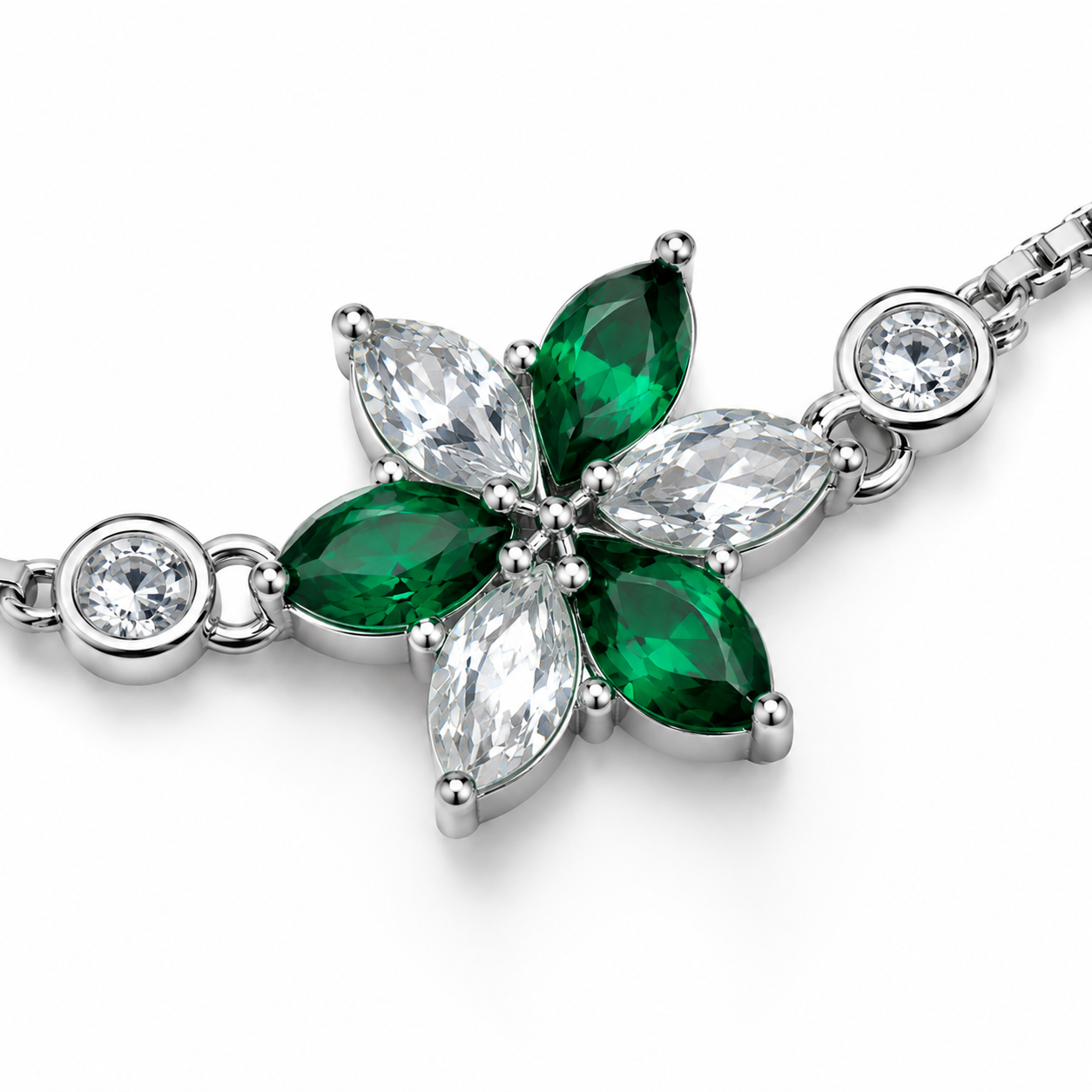 Emerald Bloom Silver Bracelet