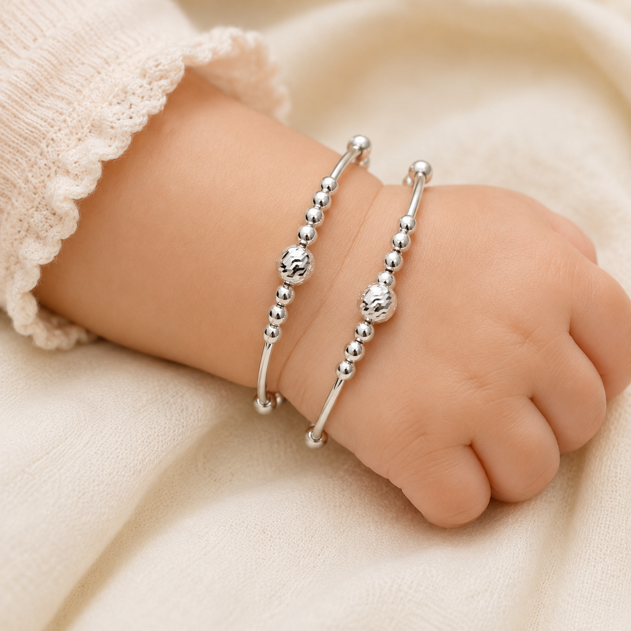 Baby Silver Beaded Adjustable Kada