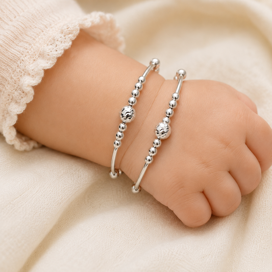 Baby Silver Beaded Adjustable Kada