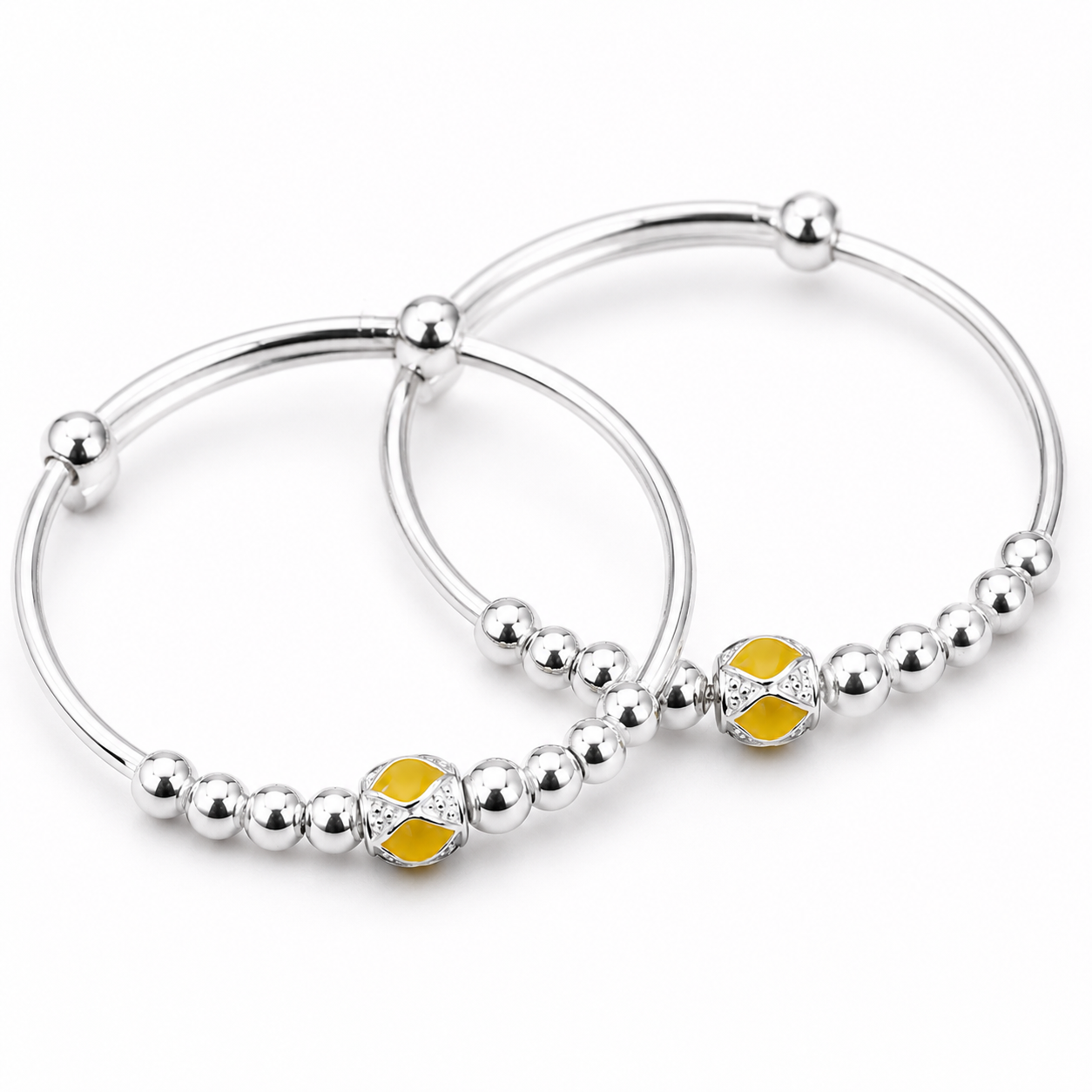 Baby Silver Yellow Enamel Bead Kada