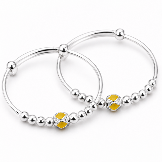 Baby Silver Yellow Enamel Bead Kada
