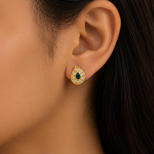 Emerald Paisley Teardrop Stud Earrings