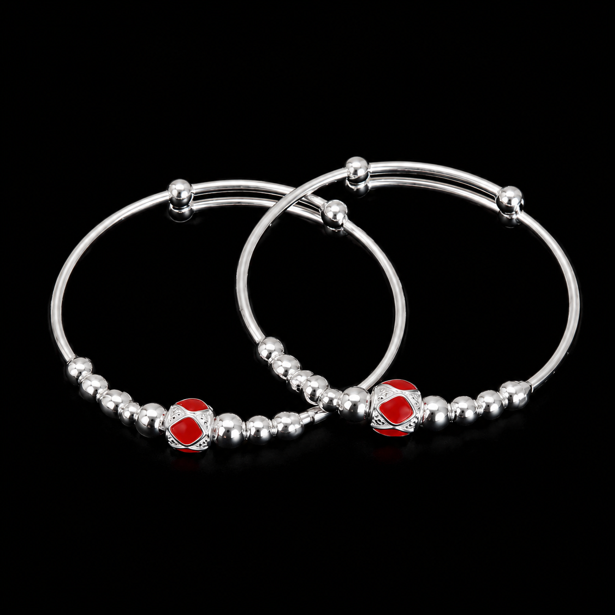 Baby Silver Red Enamel Bead Kada