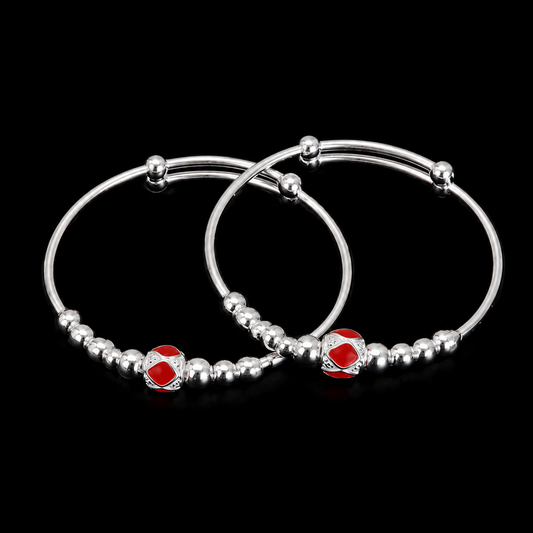 Baby Silver Red Enamel Bead Kada