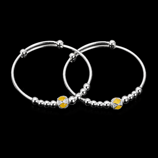 Baby Silver Yellow Enamel Bead Kada