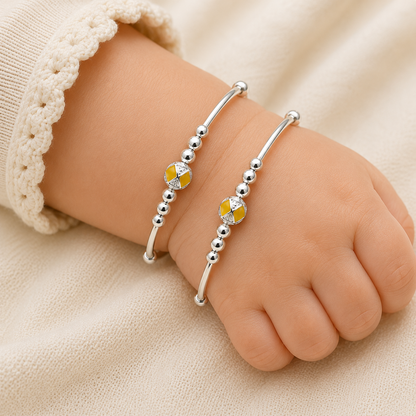 Baby Silver Red Enamel Bead Kada