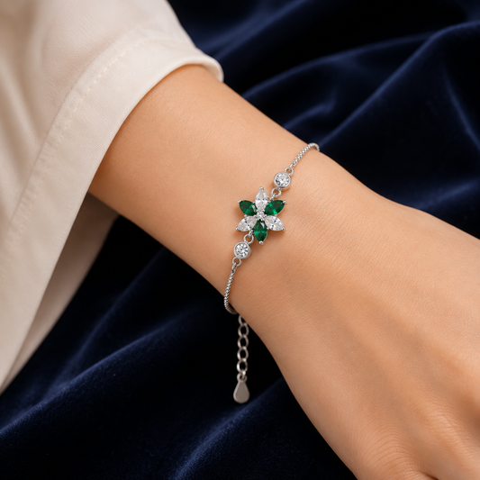Emerald Bloom Silver Bracelet