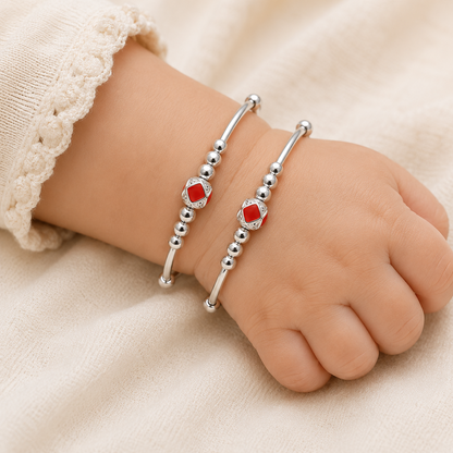 Baby Silver Red Enamel Bead Kada