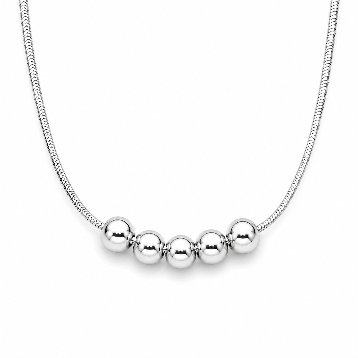 Five Bead Silver Necklace