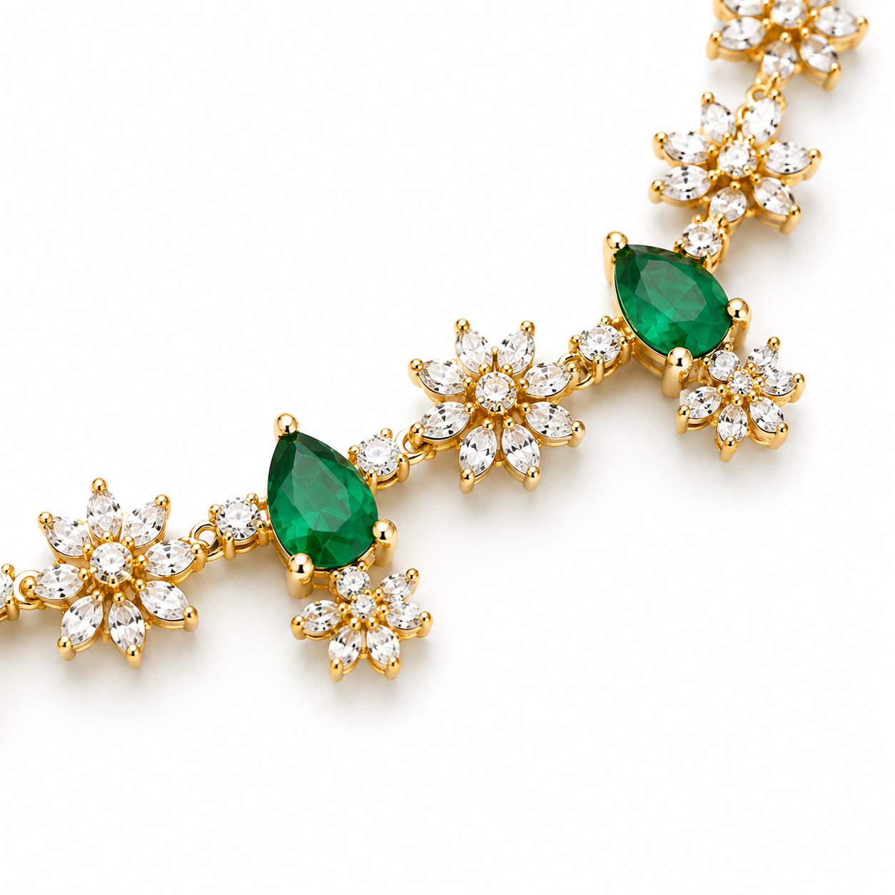 Emerald Bloom Diamond Gold Plated Necklace Set