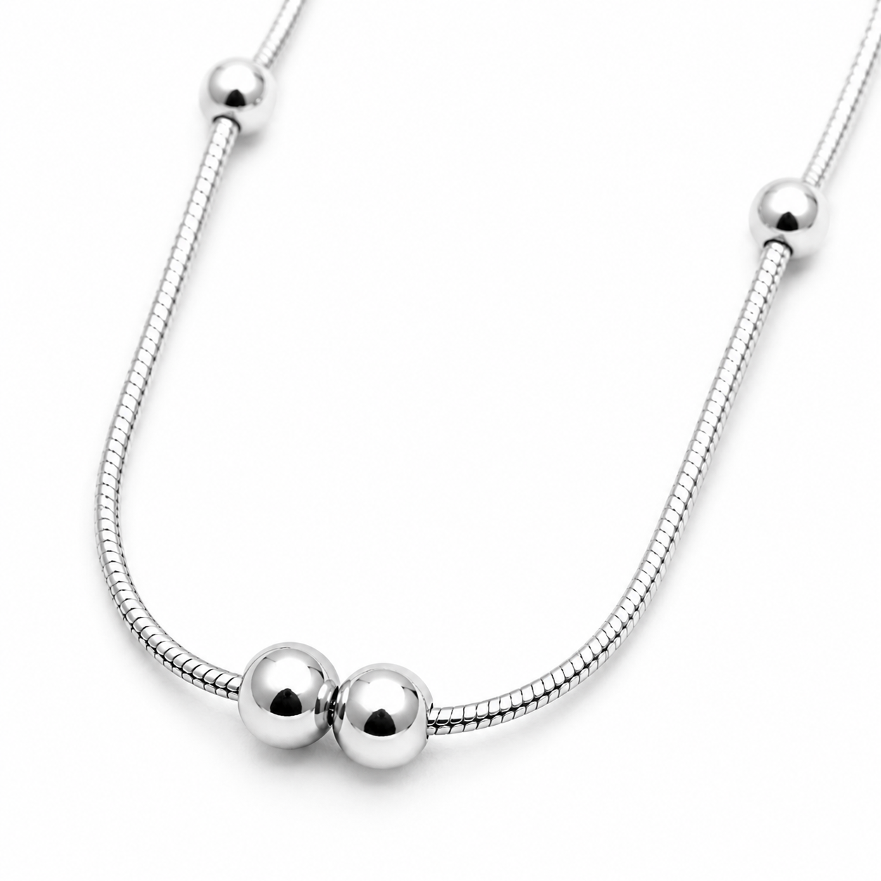 Dual Bead Minimal Silver Chain