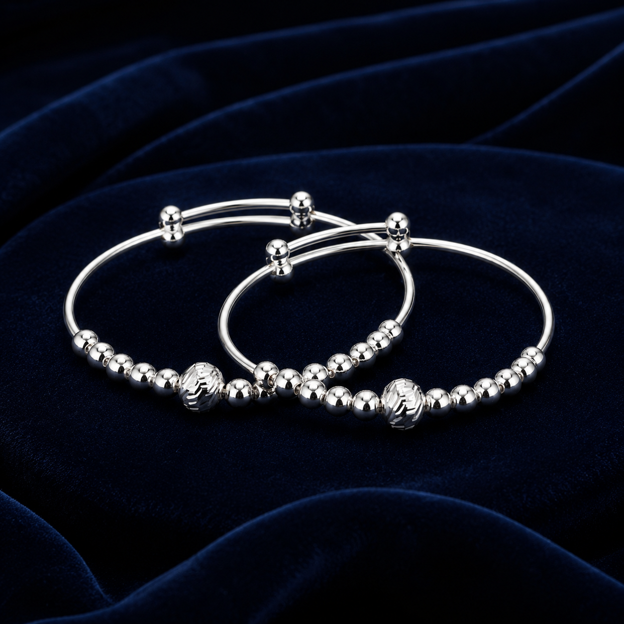 Baby Silver Beaded Adjustable Kada