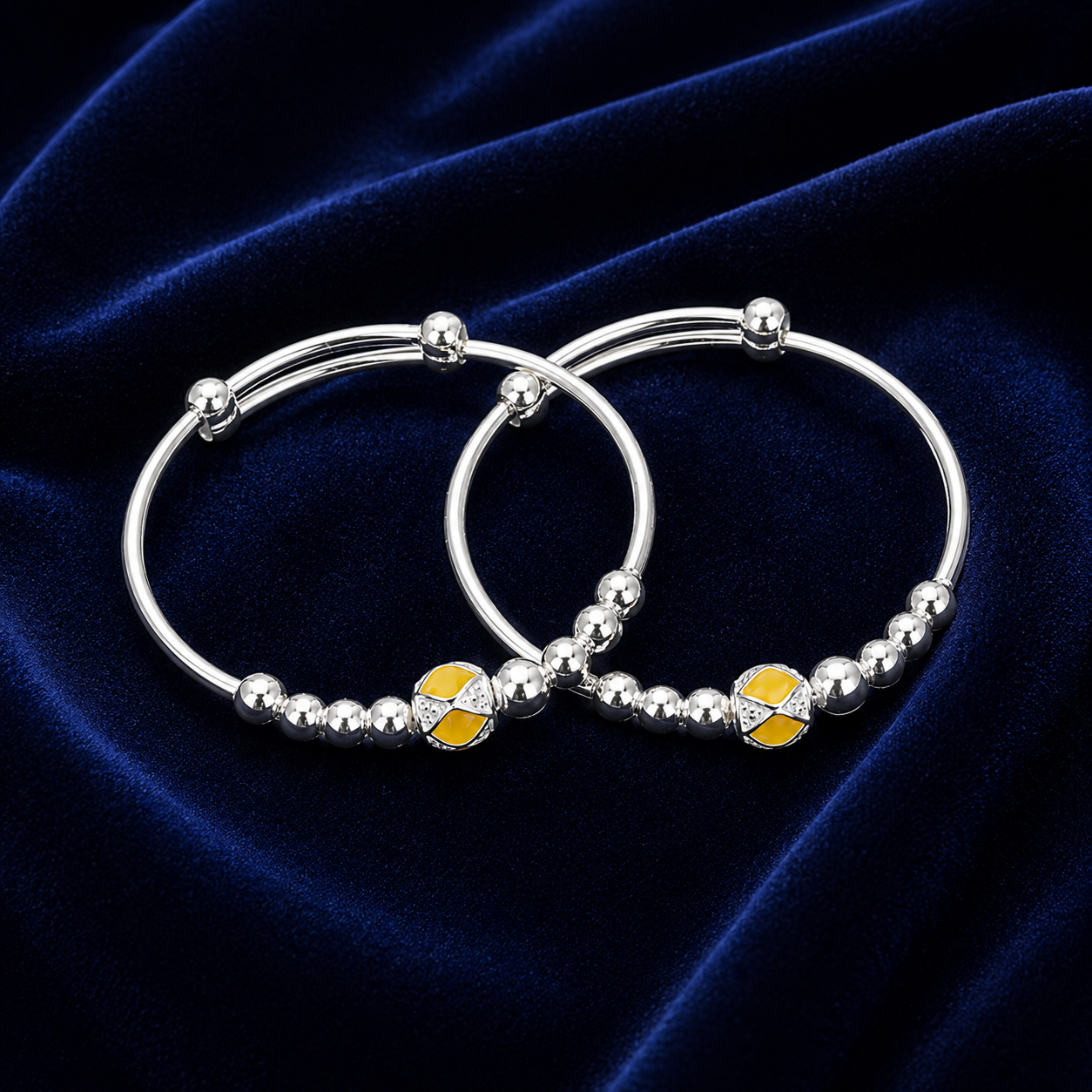 Baby Silver Yellow Enamel Bead Kada