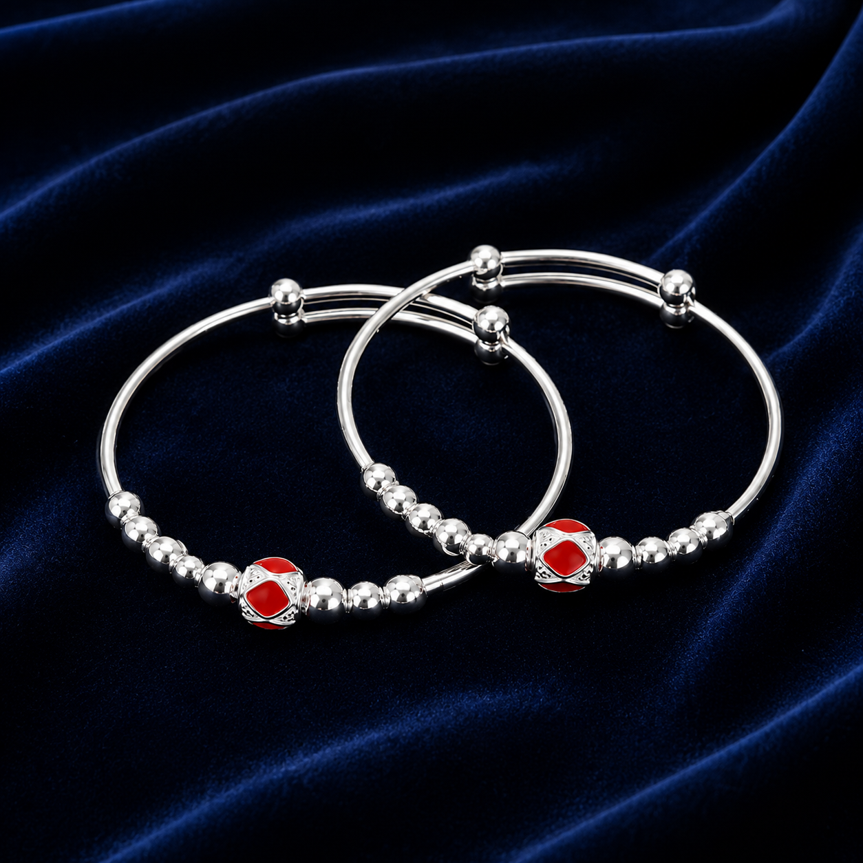 Baby Silver Red Enamel Bead Kada