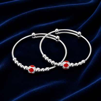 Baby Silver Red Enamel Bead Kada