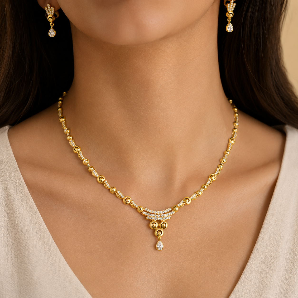 Celestial Drop Diamond Gold Plated Necklace Set