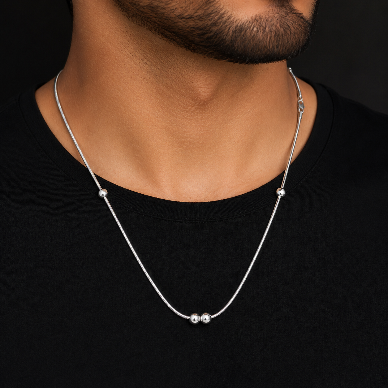 Dual Bead Minimal Silver Chain