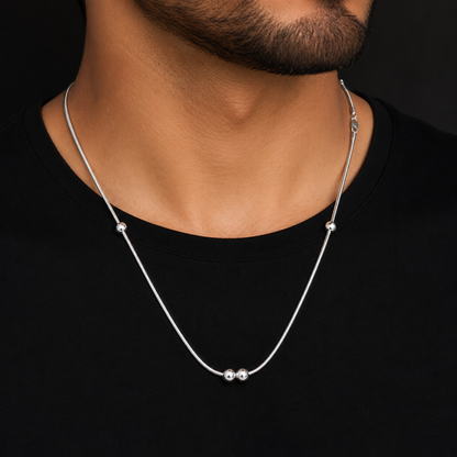Dual Bead Minimal Silver Chain