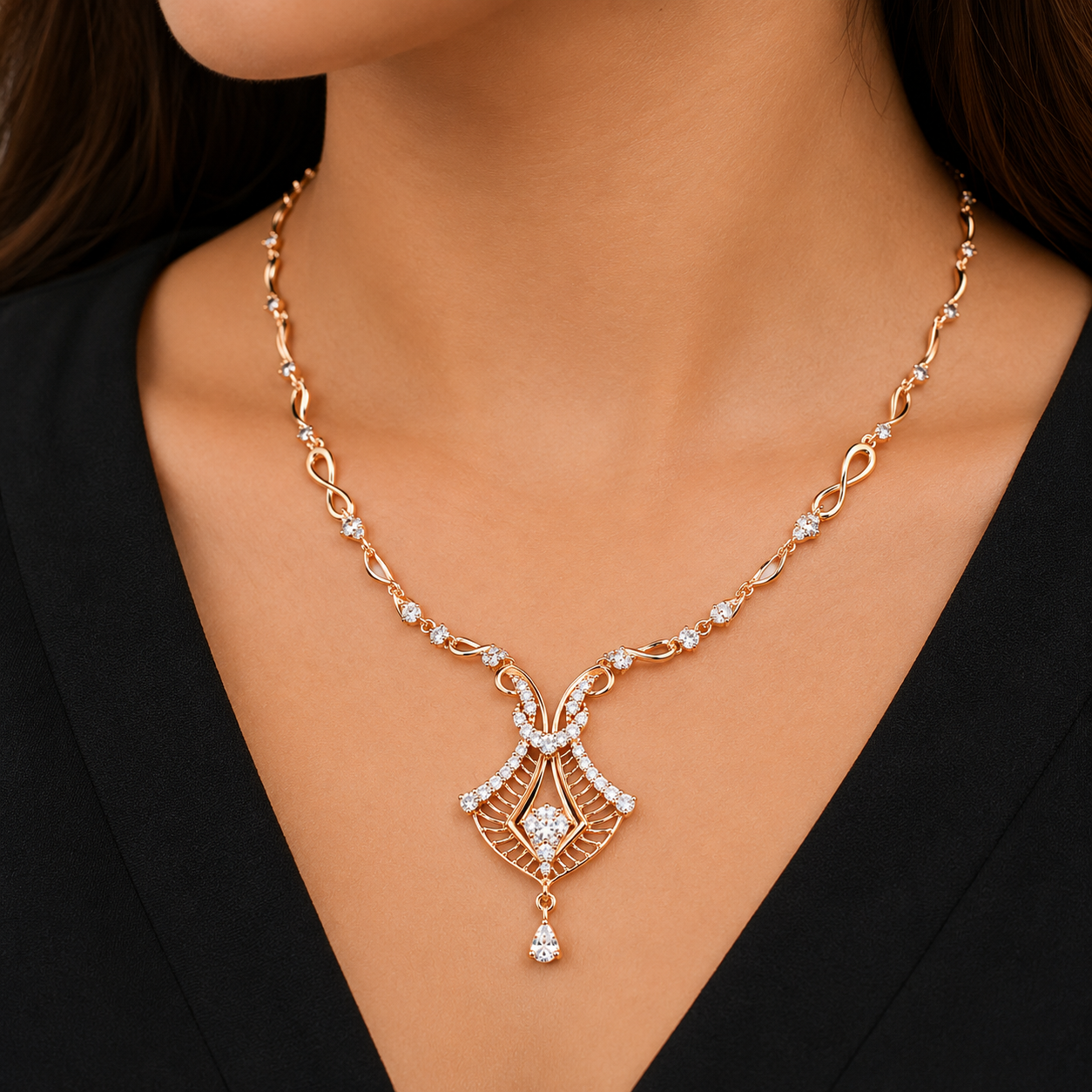 Rose Infinity Diamond Necklace Set