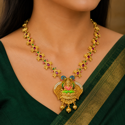 Peacock Lakshmi Temple Necklace