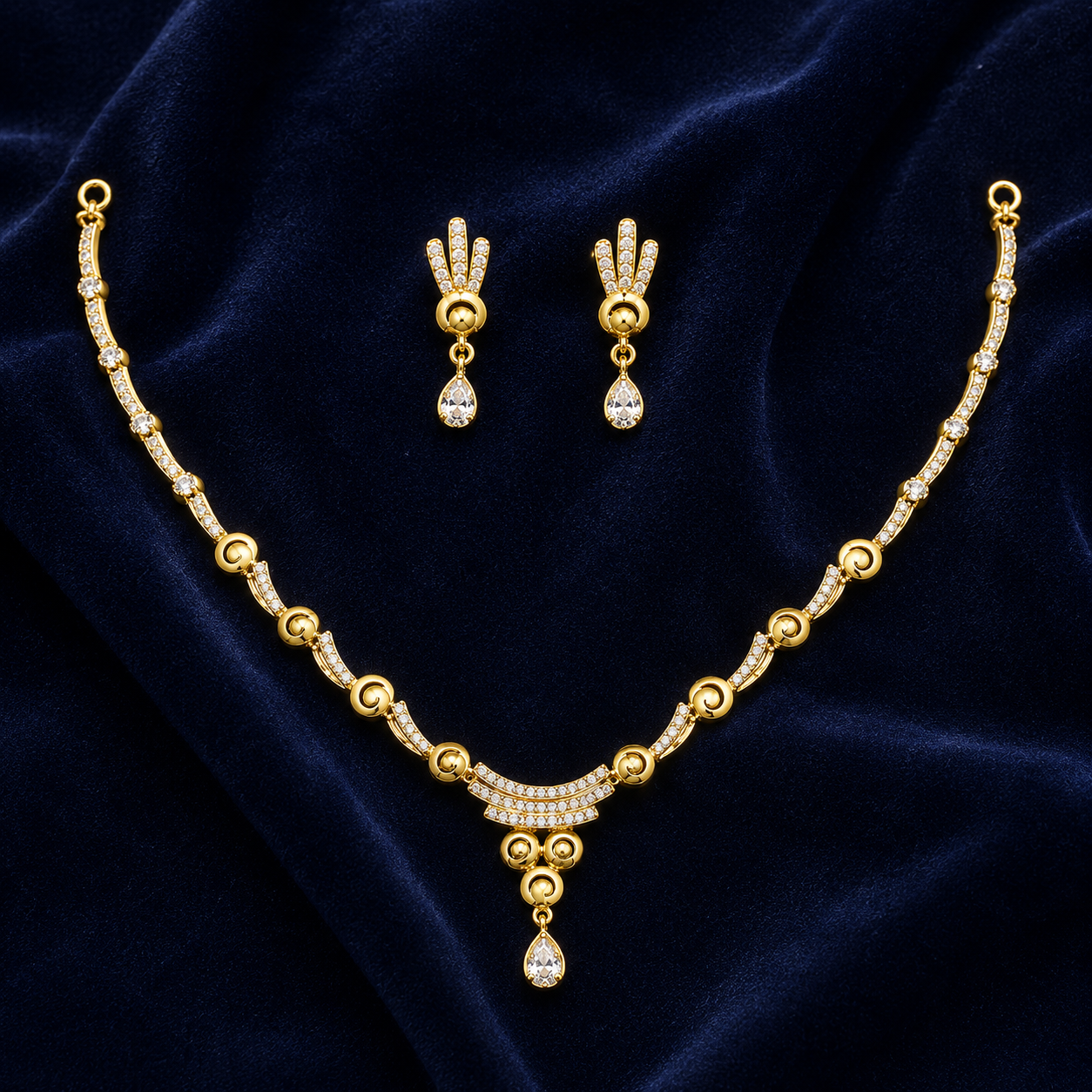 Celestial Drop Diamond Gold Plated Necklace Set