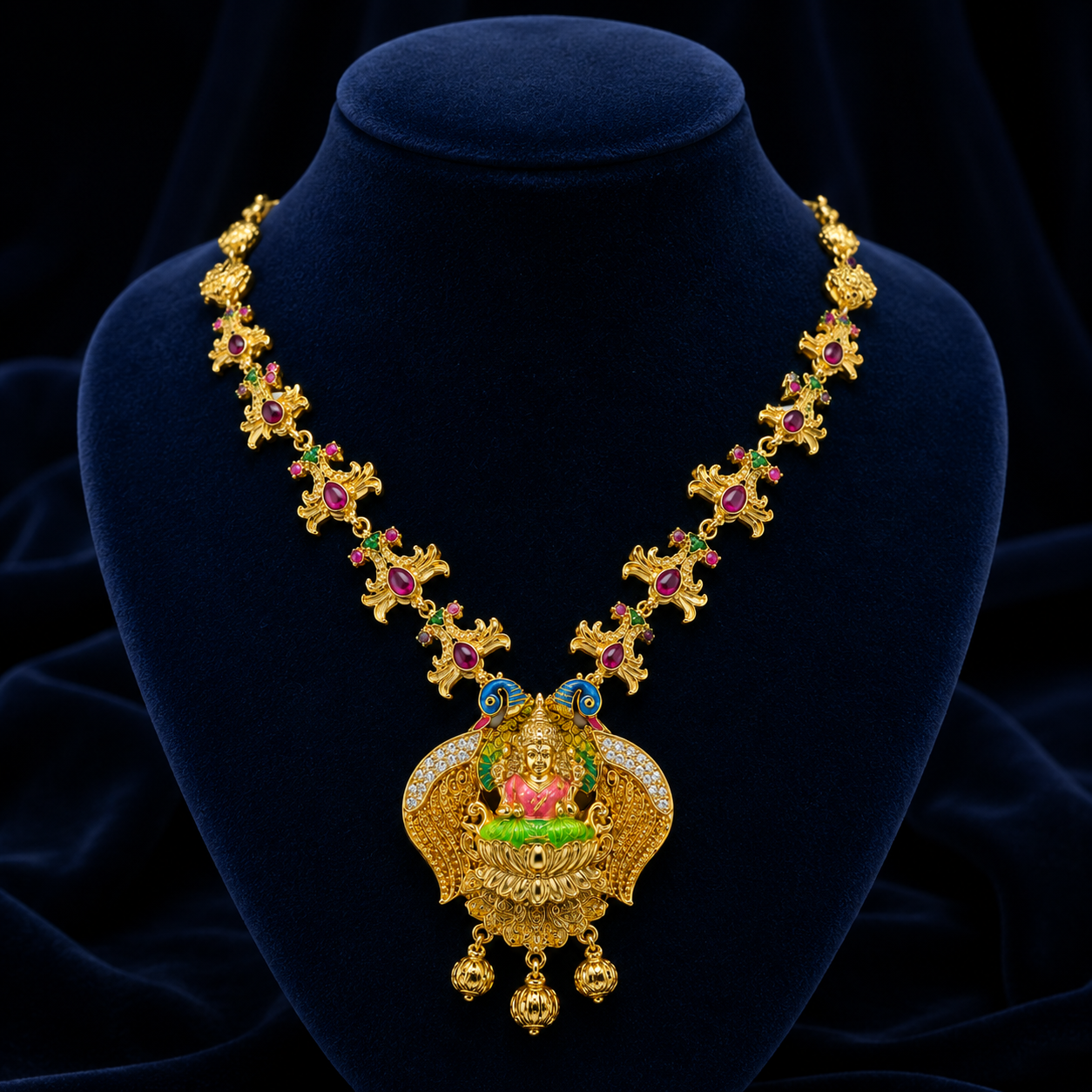 Peacock Lakshmi Temple Necklace
