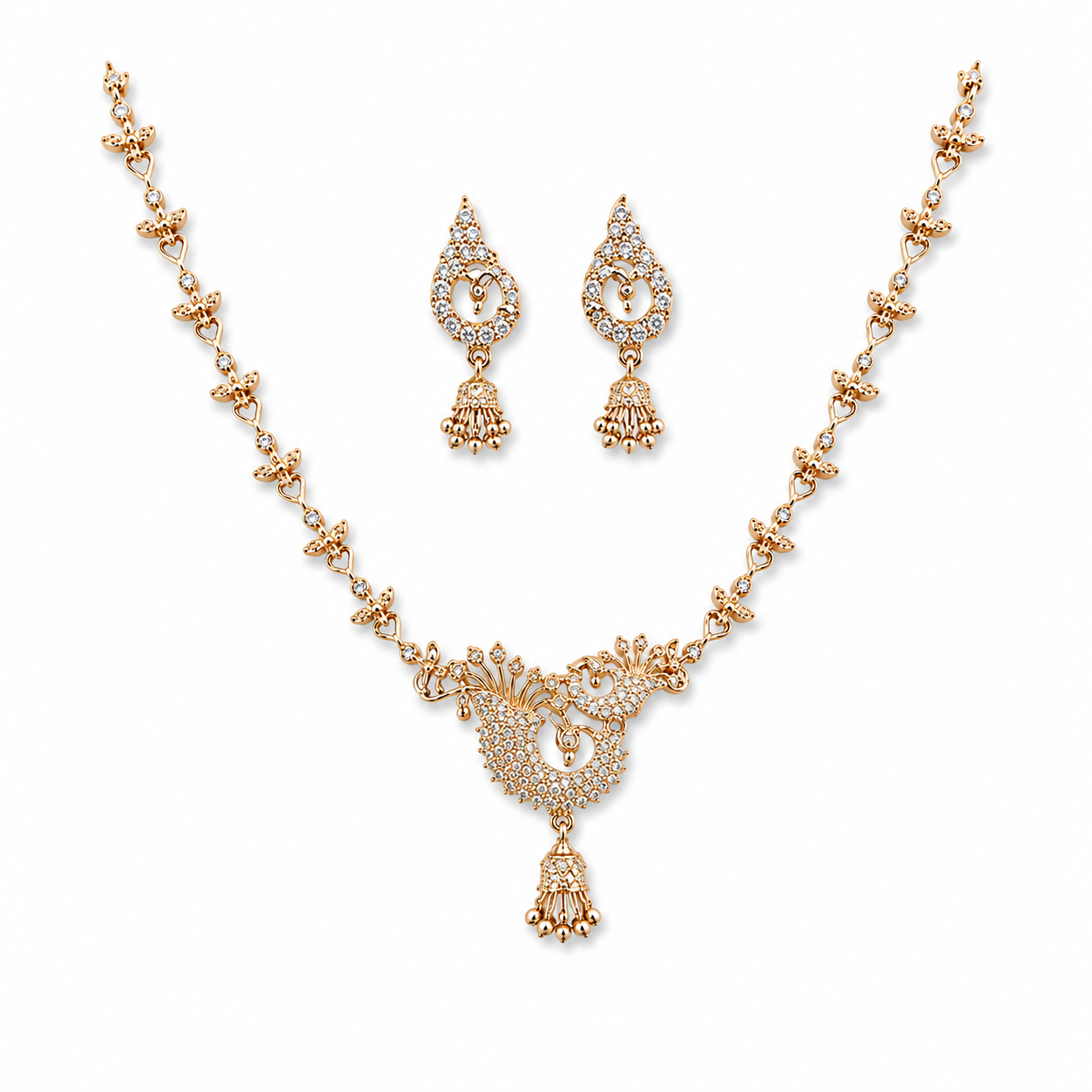 Peacock Bloom Rose Gold Necklace Set