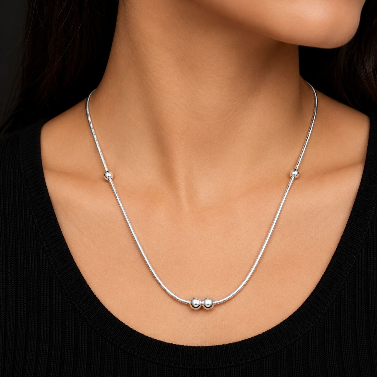 Dual Bead Minimal Silver Chain