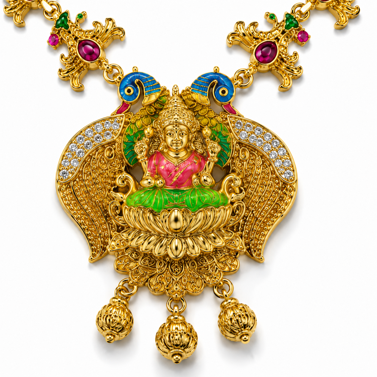 Peacock Lakshmi Temple Necklace